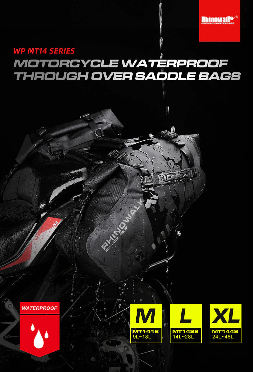 Rhinowalk 18L Rack less Pannier Saddle Soft Bags for Motorcycle Bike Outdoor Adventure Waterproof Side Motorbike Drypack (Pair-Set) (MT1418)